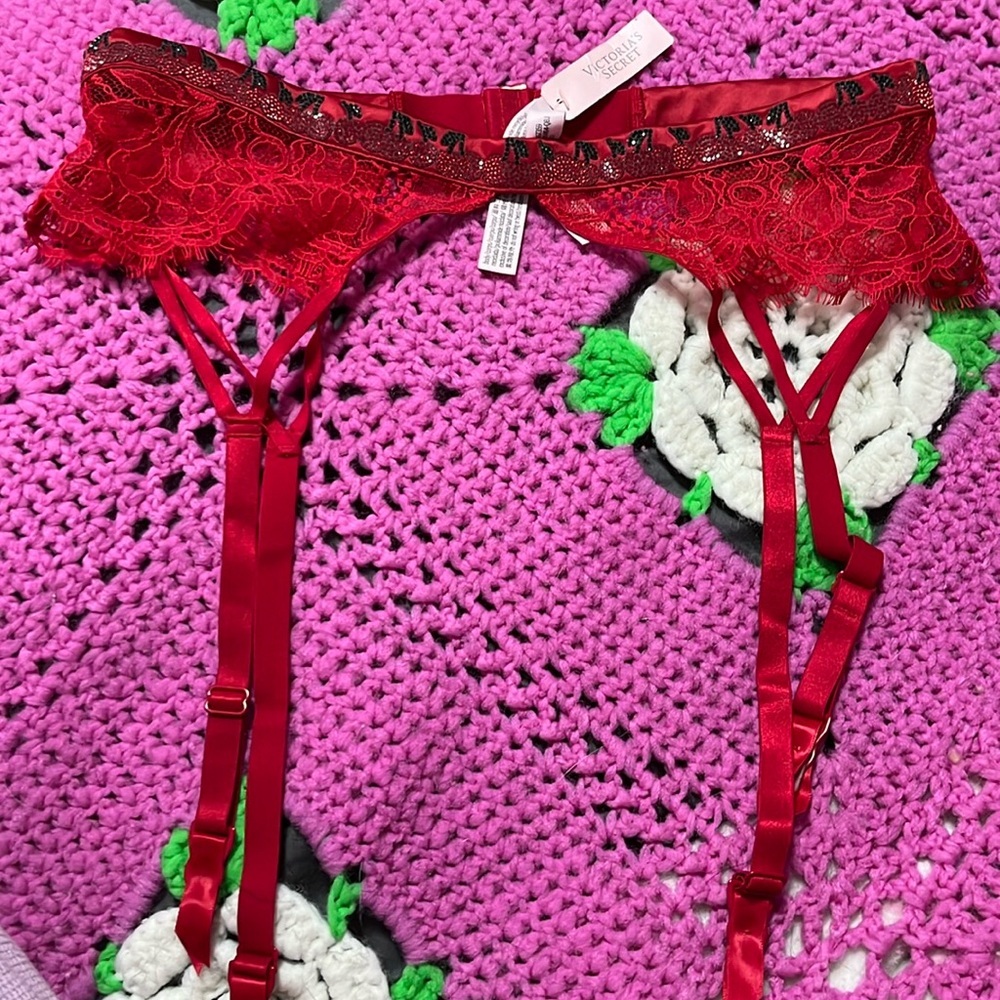 VS garter belt cherry lace